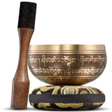 Golden Peace Mantra Bowl with Black Pillow ~ Tibetan Singing Bowl Set