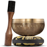 Golden Bowl with Black Pillow ~ Tibetan Singing Bowl Set - Cosmic Harmony Design